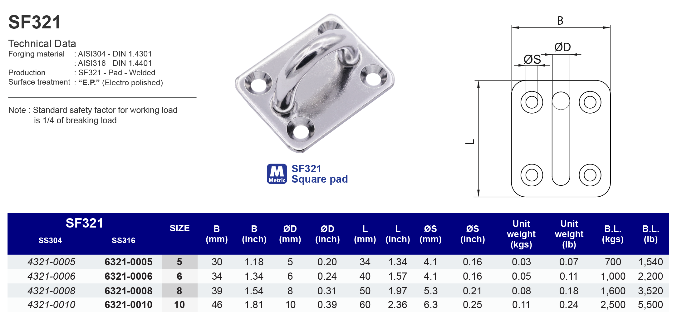 SF321 Square pad - 304