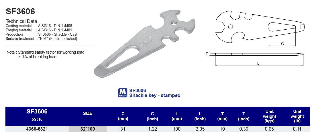 SF3606  Shackle key stamped - 316