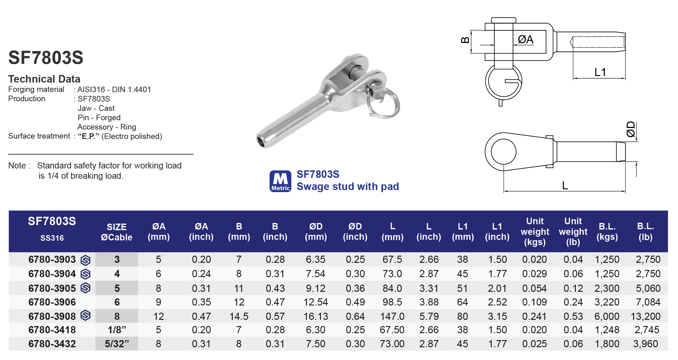 SF7803S Swage fork - 316