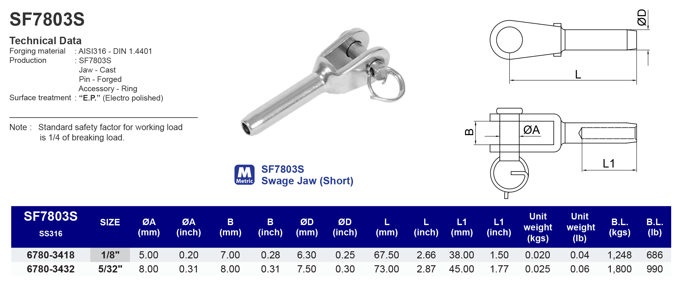 SF7803S Swage fork - 316