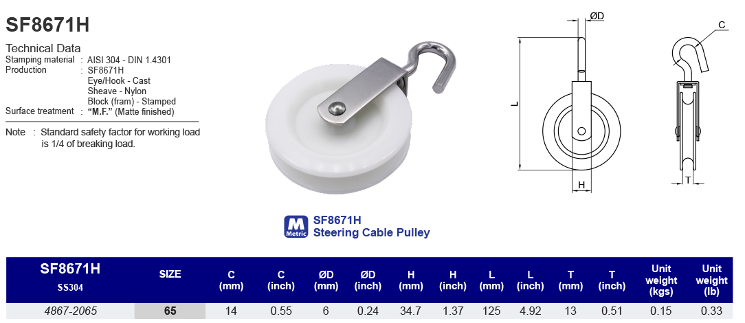 SF8671H Steering Cable Pulley