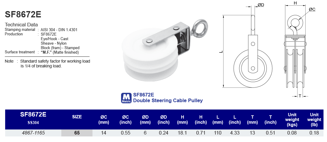 SF8672E Double Steering Cable Pulley