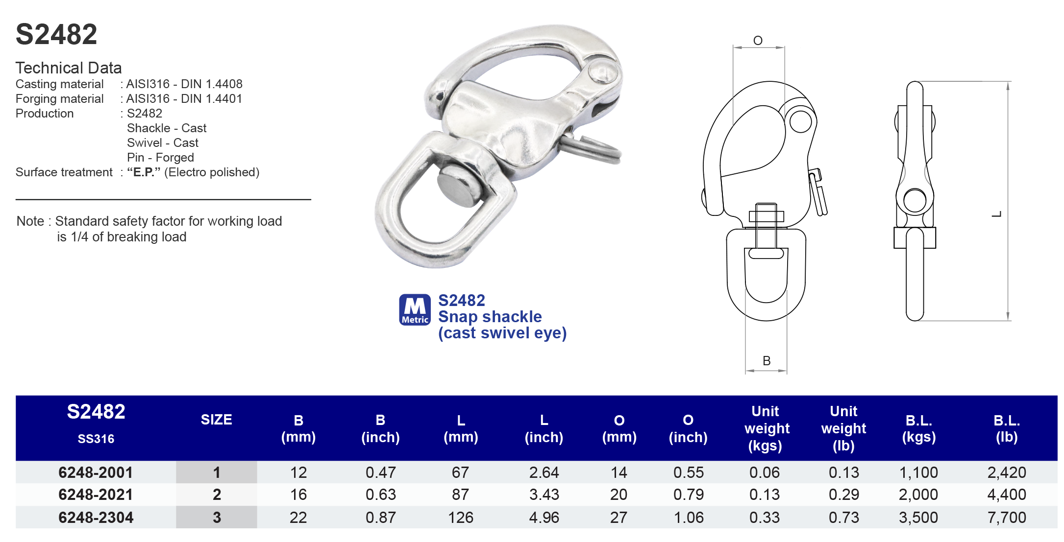 S2482 Snap shackle (cast swivel eye) - 316
