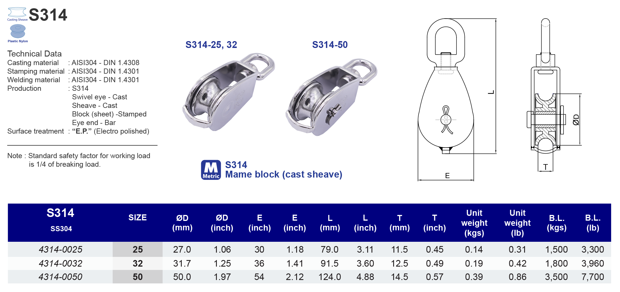 S314 Mame block (cast sheave) - 304