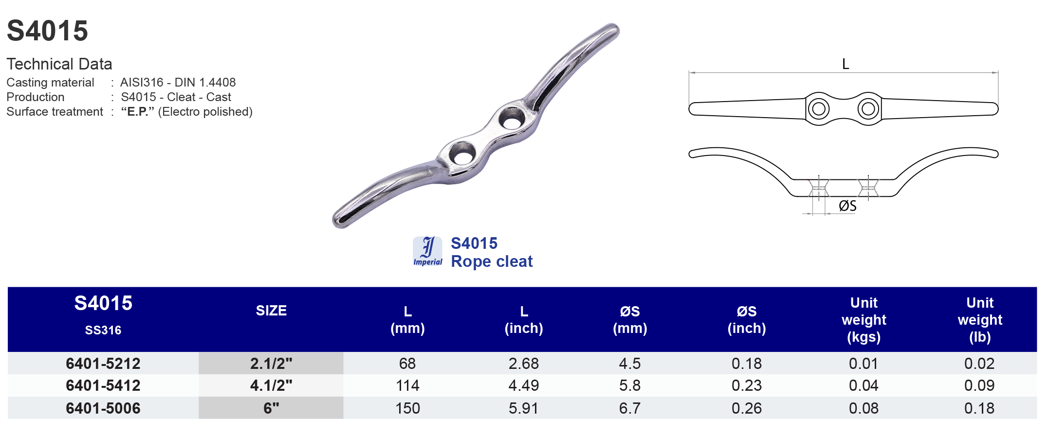 S4015 Rope cleat - 316