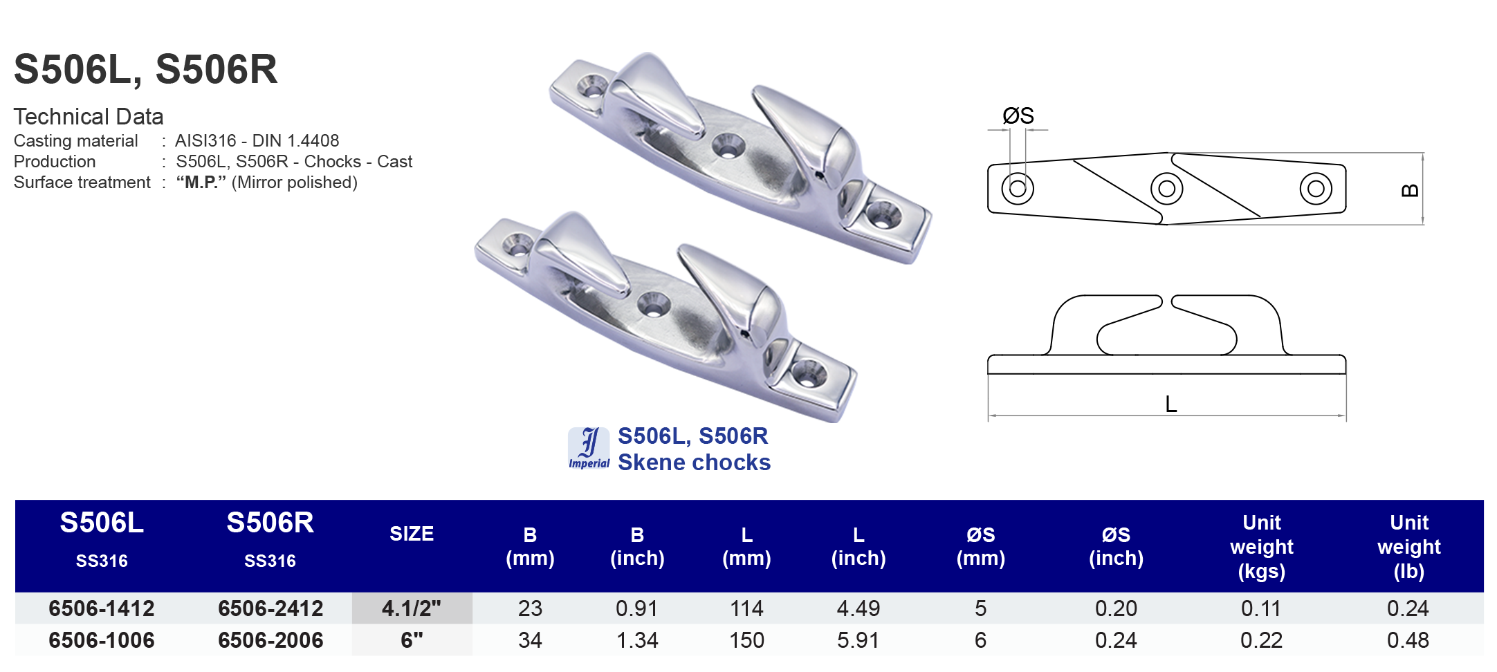 S506L Skene Cleat (Left Handed Fairlead) - 316