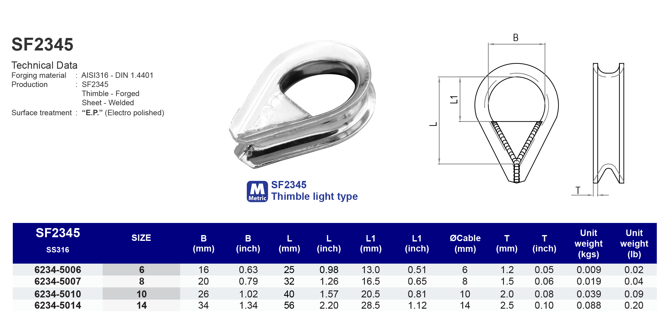 SF2345 Thimble light type - 316 (CLEARANCE SALE)