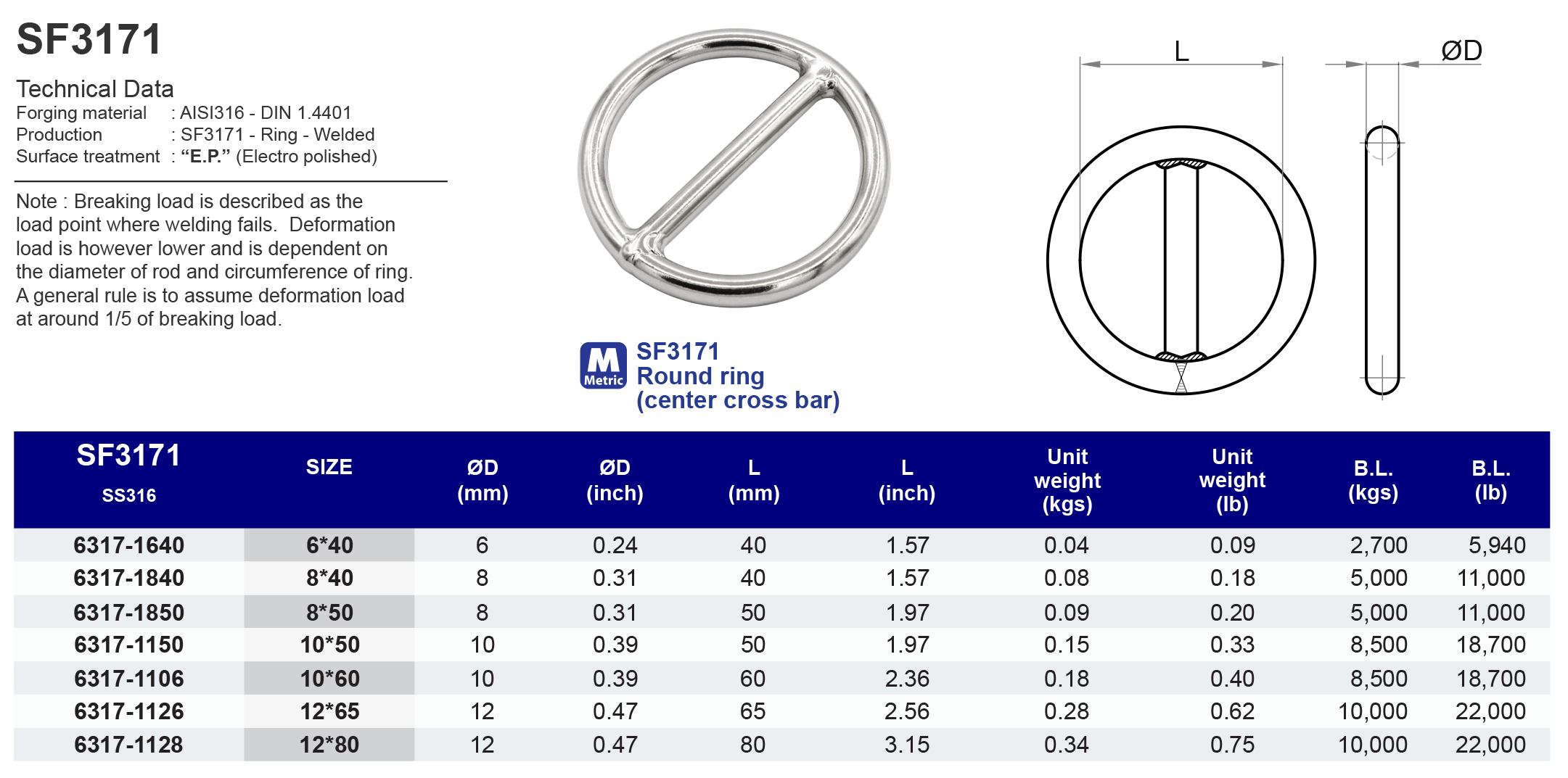 SF3171 Round ring (center cross bar) - 316