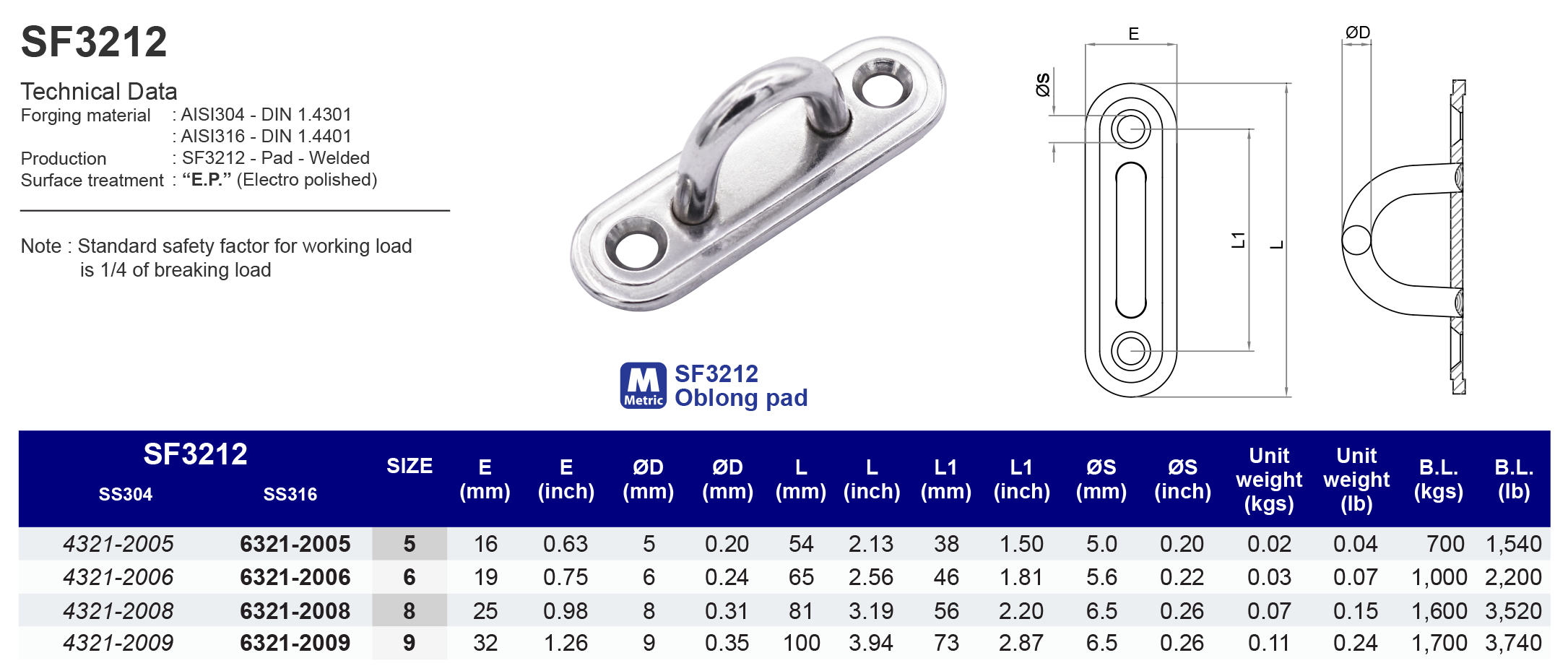 SF3212 Oblong Pad - 316