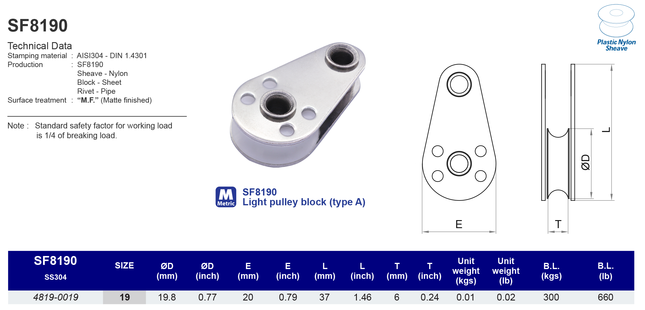SF8190 Light pulley block (type A) - 304