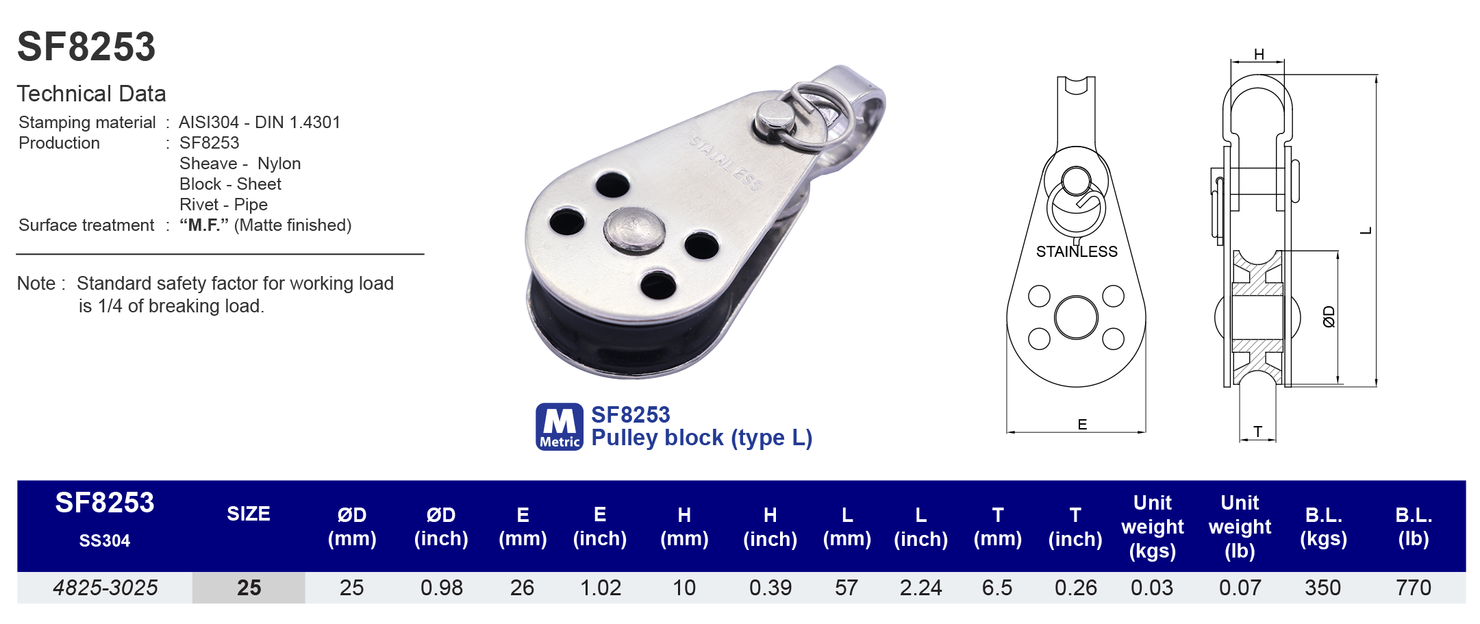 SF8253 Pulley block (type L) - 304