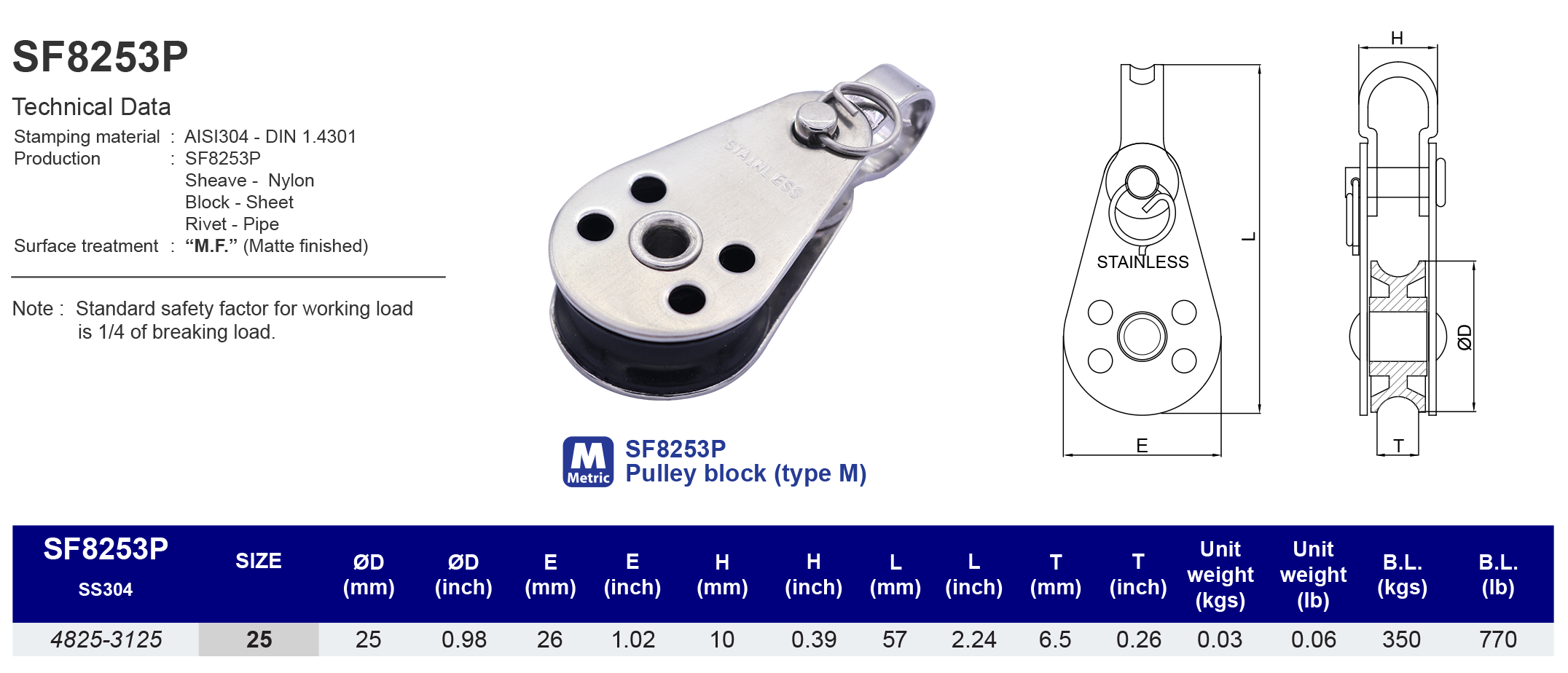 SF8253P Pulley block (type M) - 304