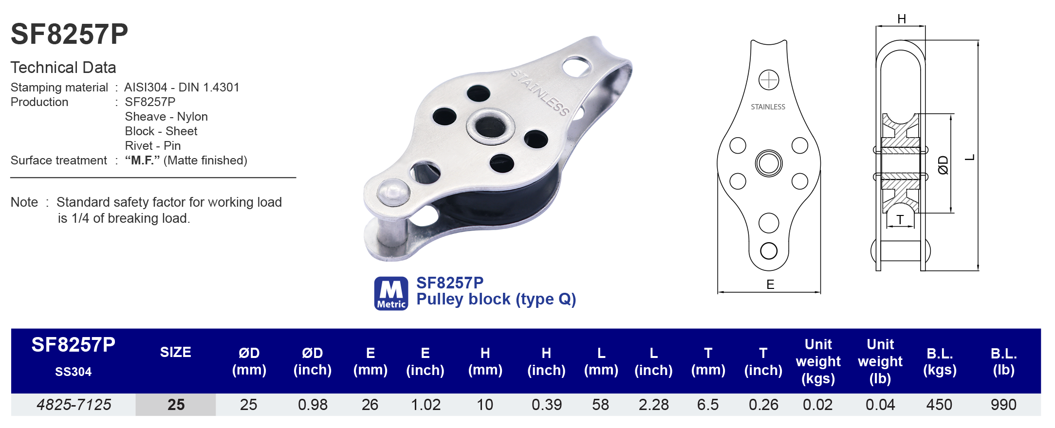 SF8257P Pulley block (type Q) - 304