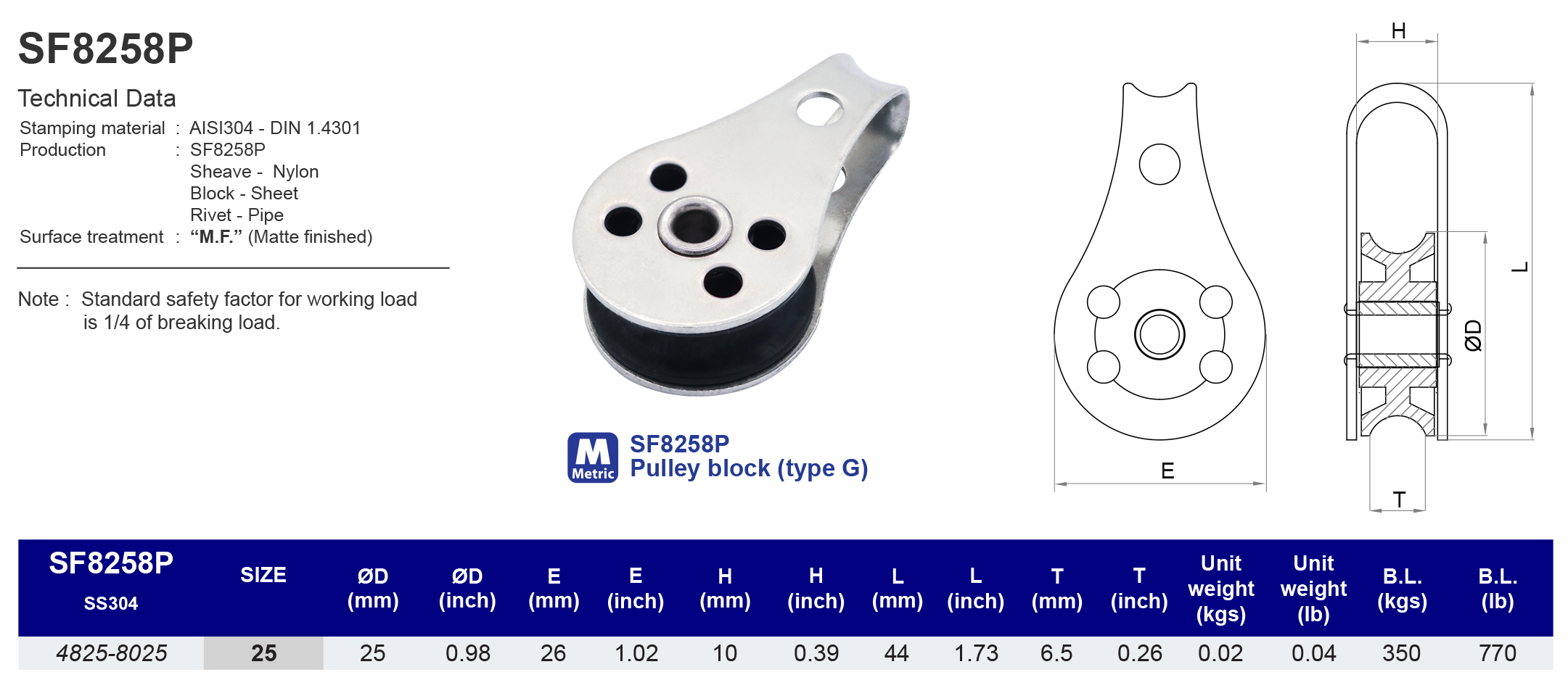 SF8258P Pulley block (type G) - 304