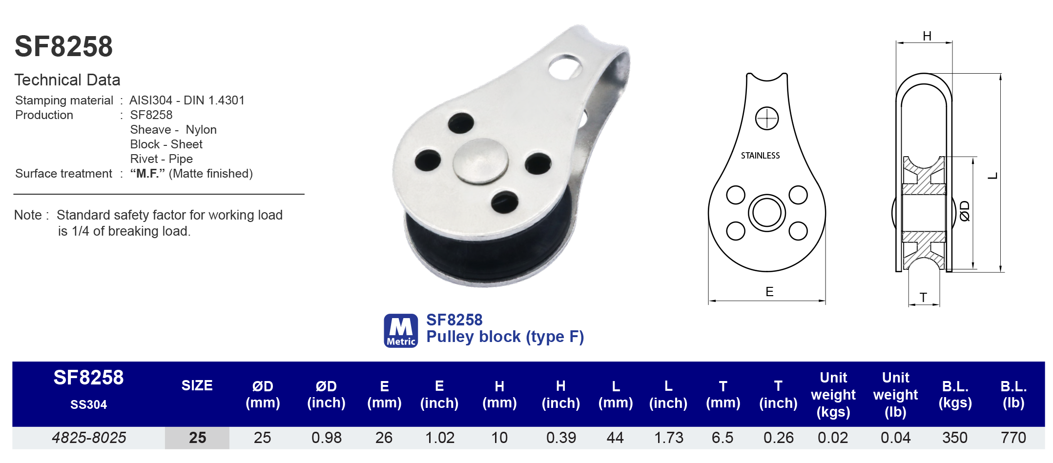 SF8258 Pulley block (type F) - 304
