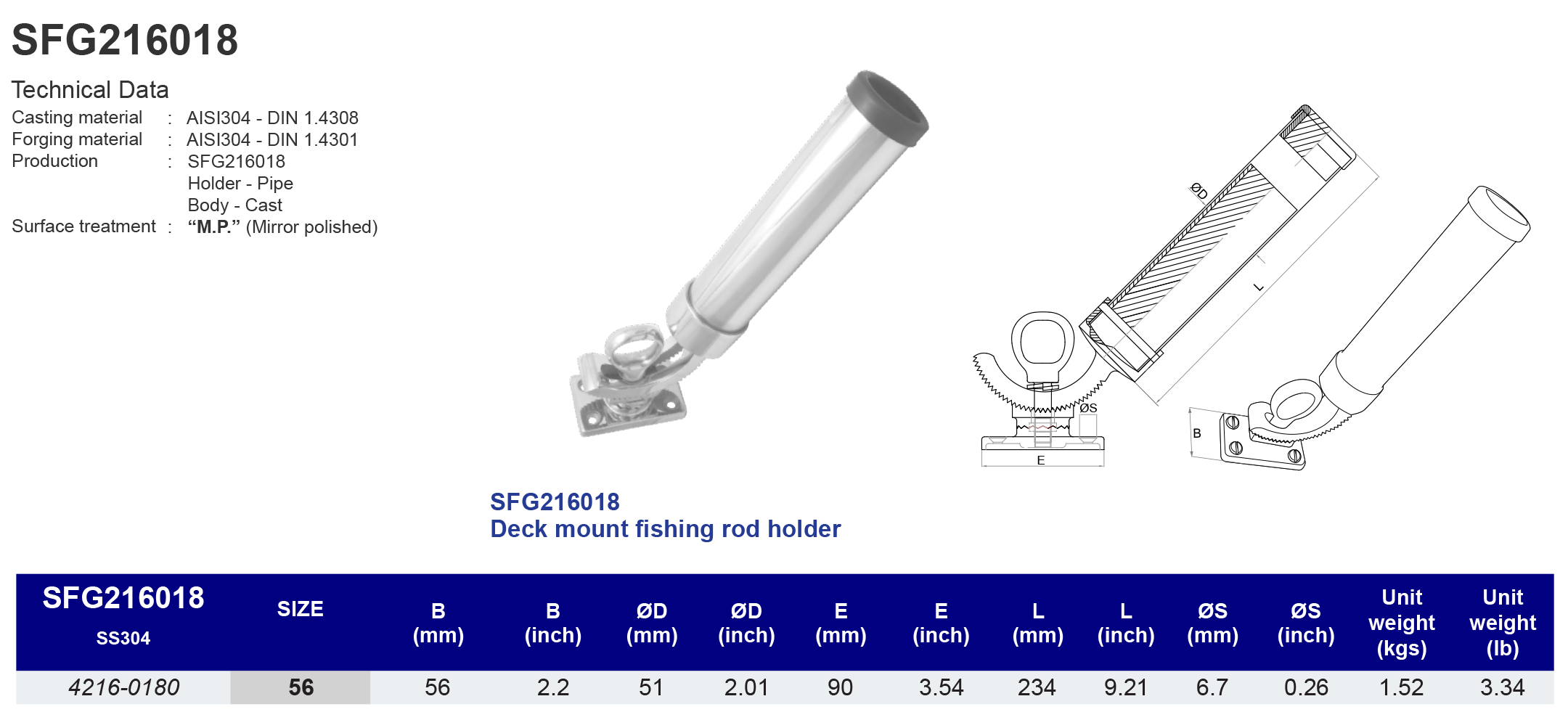 SFG216018 Deck mount fishing rod holder - 304