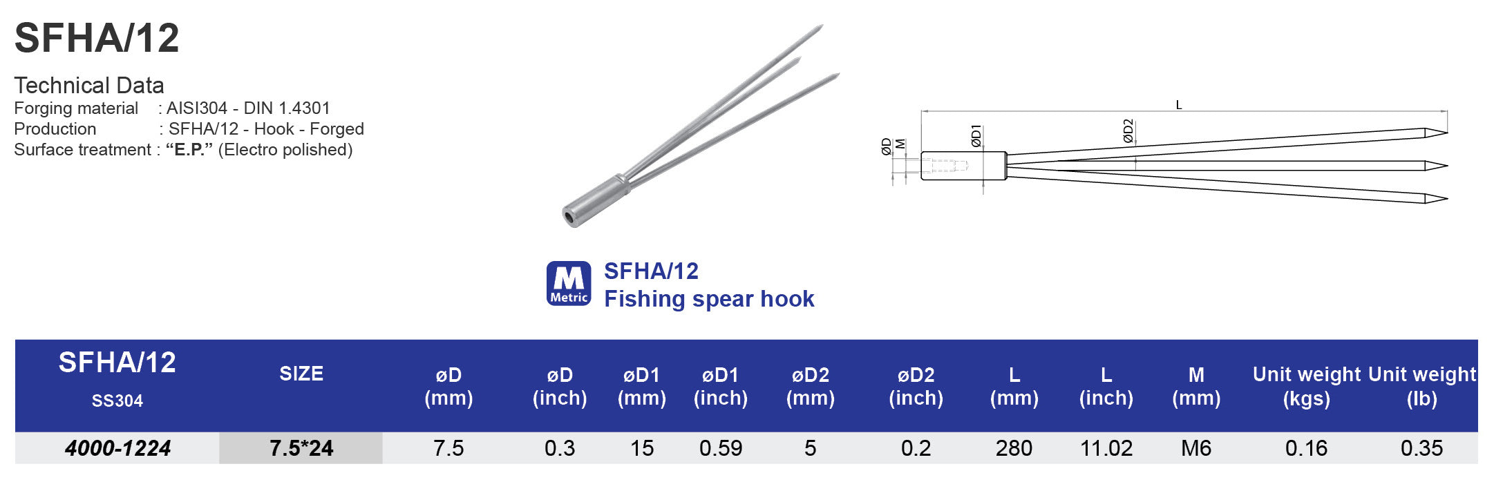 SFHA/12 Fishing spear hook