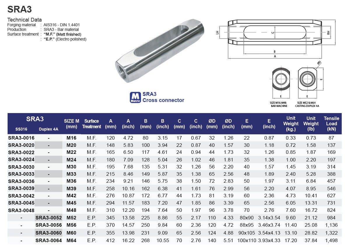 SRA3 Cross connector - 316